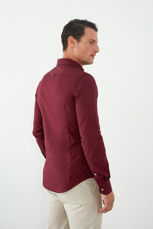 Chemise Homme Leonardo Sport Popelin Stretch Rouge