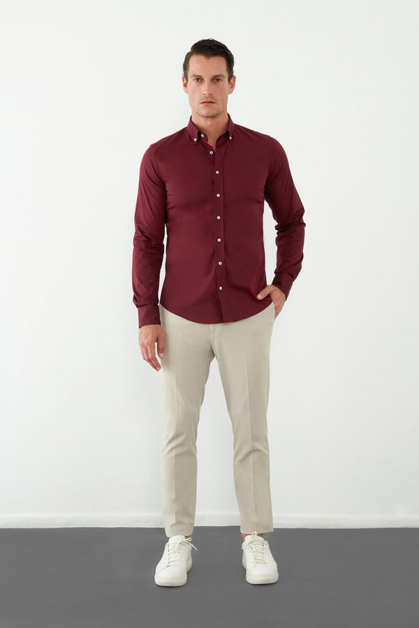 Chemise Homme Leonardo Sport Popelin Stretch Rouge