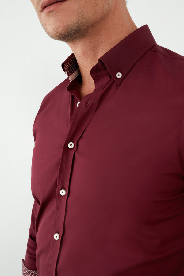 Chemise Homme Leonardo Sport Popelin Stretch Rouge