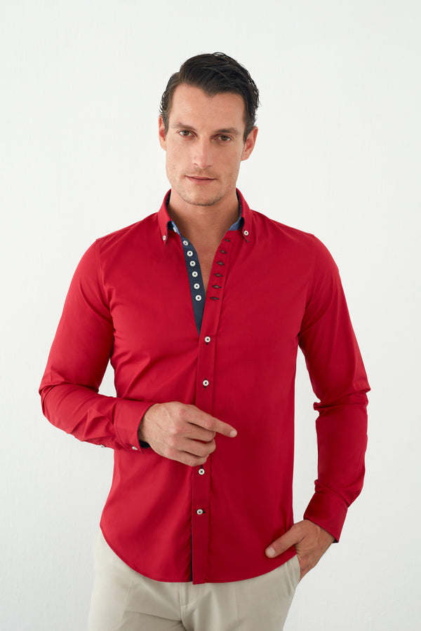 Camisa Hombre Donatello Iconic Popelin Stretch Rojo