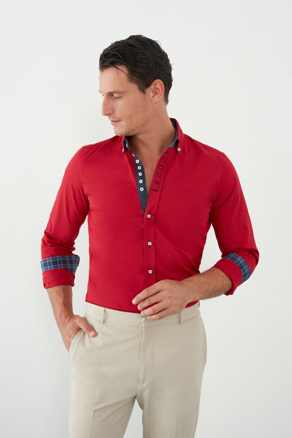 Camisa Hombre Donatello Iconic Popelin Stretch Rojo