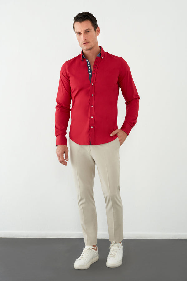 Camisa Hombre Donatello Iconic Popelin Stretch Rojo