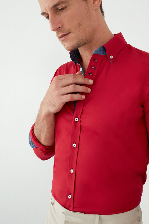 Camisa Hombre Donatello Iconic Popelin Stretch Rojo