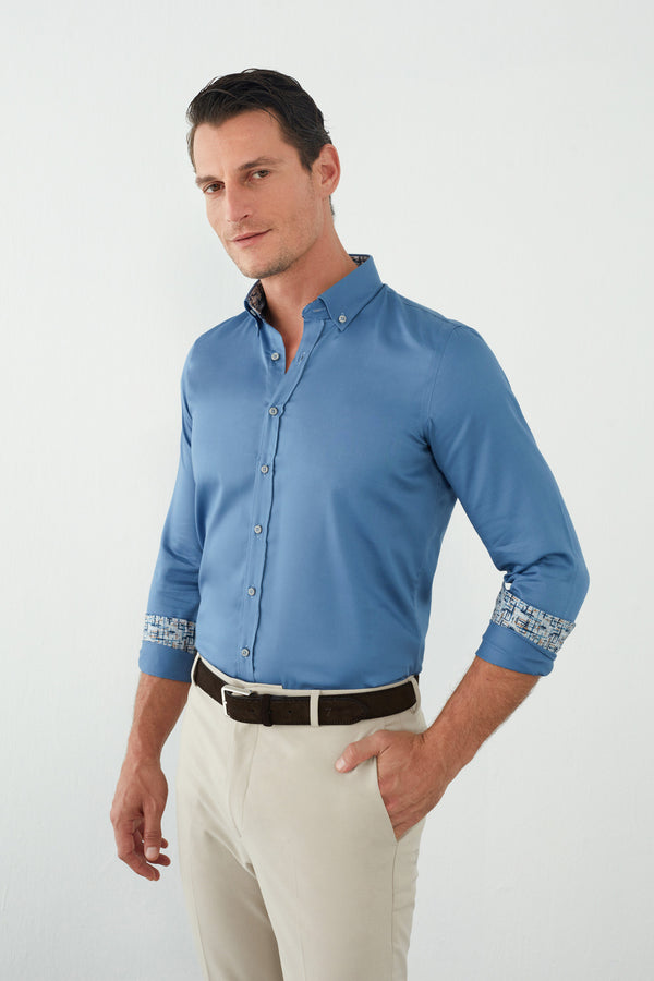 Chemise Homme Leonardo Sport Satin Bleu