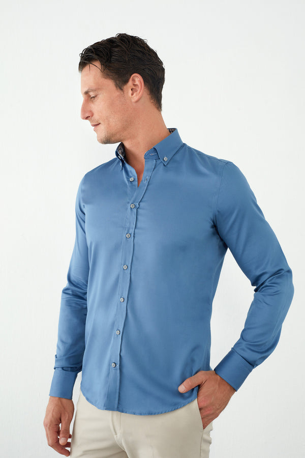 Chemise Homme Leonardo Sport Satin Bleu