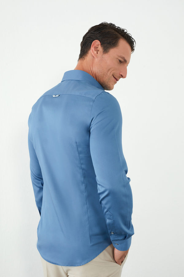 Leonardo Sport Satin Man Shirt Blue