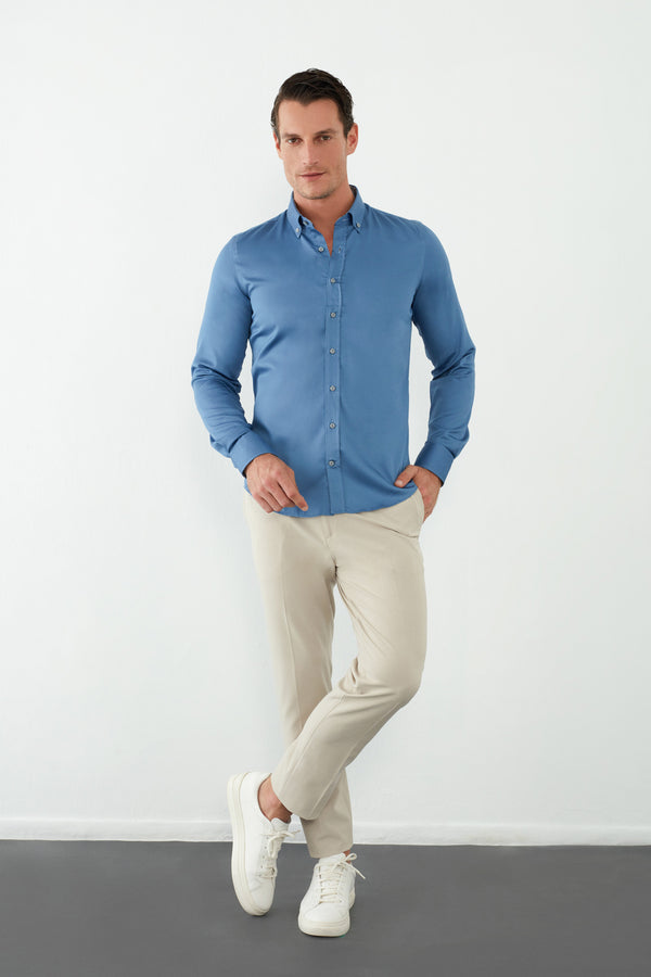 Chemise Homme Leonardo Sport Satin Bleu