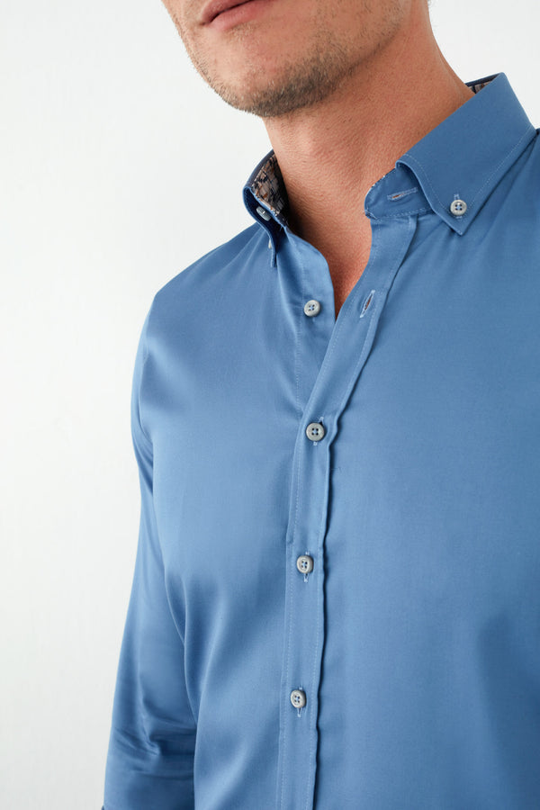 Chemise Homme Leonardo Sport Satin Bleu