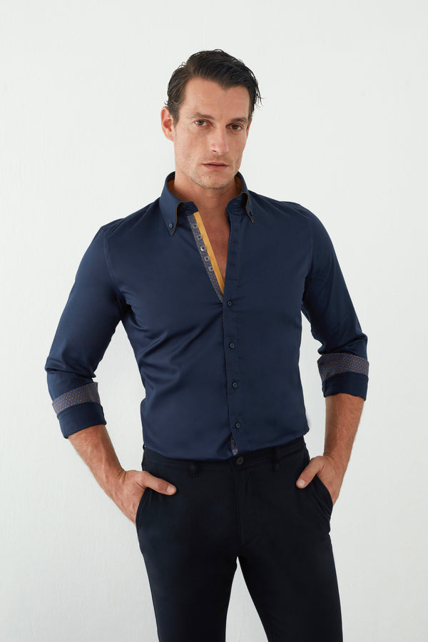 Camicia Uomo Roma Iconic Satin Blu