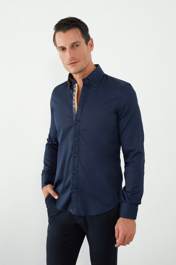Camicia Uomo Roma Iconic Satin Blu