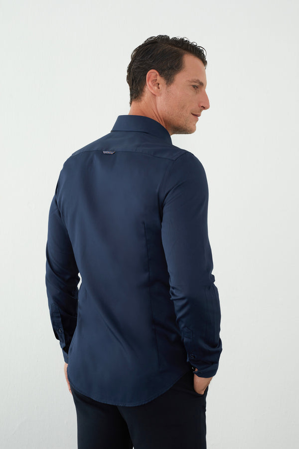 Camicia Uomo Roma Iconic Satin Blu