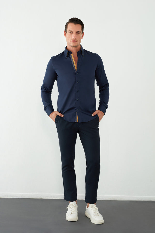 Camicia Uomo Roma Iconic Satin Blu