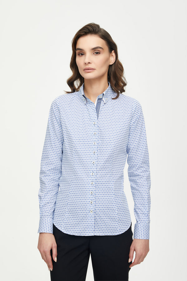 Chemise Femme Linda Sport Coton Blanc Bleu clair