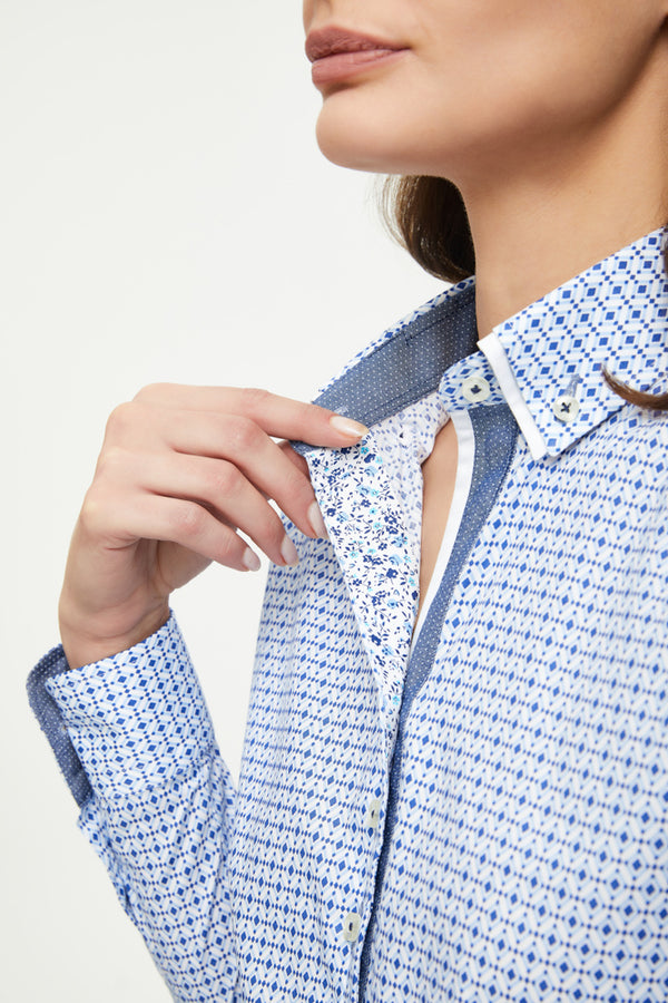Chemise Femme Linda Sport Coton Blanc Bleu clair