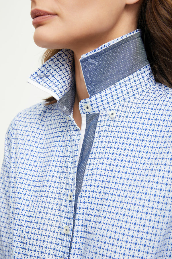 Chemise Femme Linda Sport Coton Blanc Bleu clair
