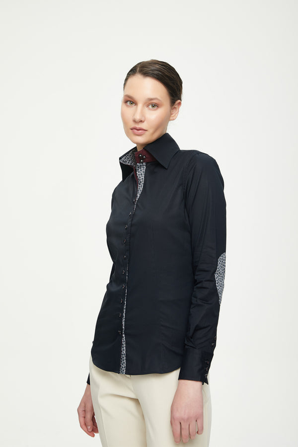 Beatrice Iconic Damen Hemd Poplin Stretch Schwarz
