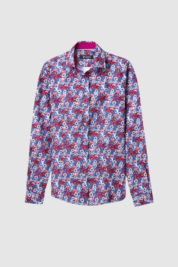 Chemise Femme Beatrice Sport Popelin Bleu marine Blanc