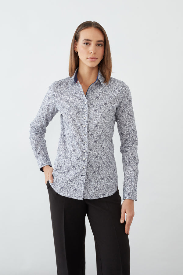 Beatrice Sport Damen Hemd Popelin Weiss Blau
