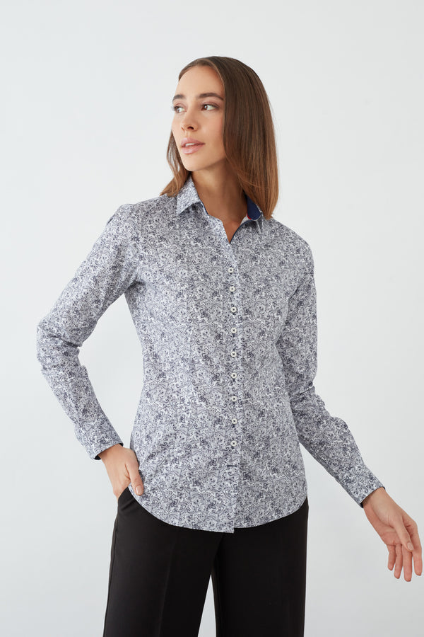 Beatrice Sport Damen Hemd Popelin Weiss Blau