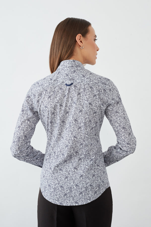 Camisa Mujer Beatrice Sport Popelin Blanco Azul