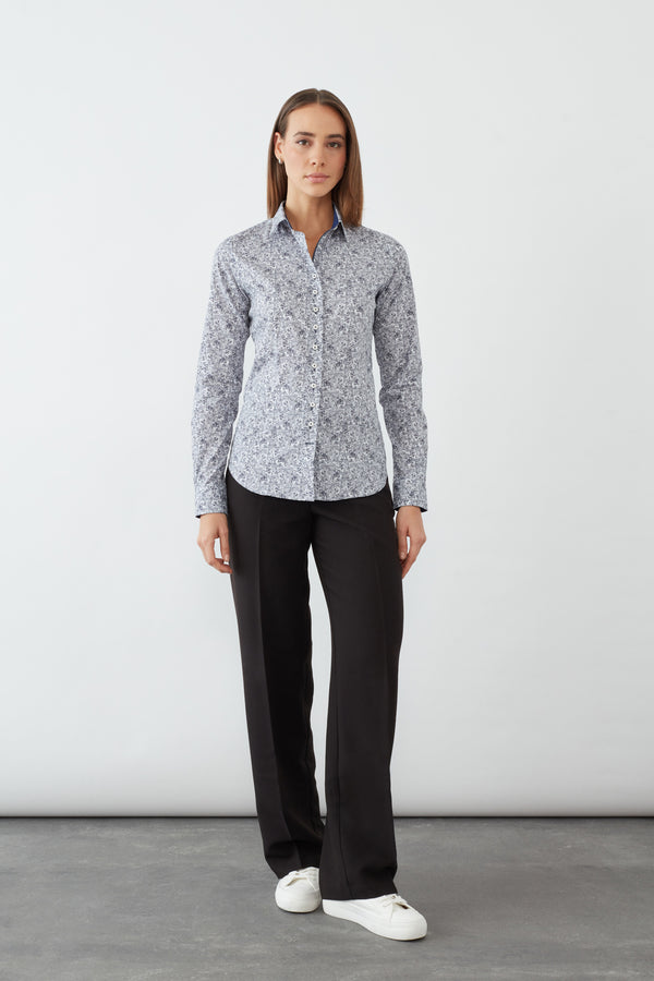 Beatrice Sport Damen Hemd Popelin Weiss Blau