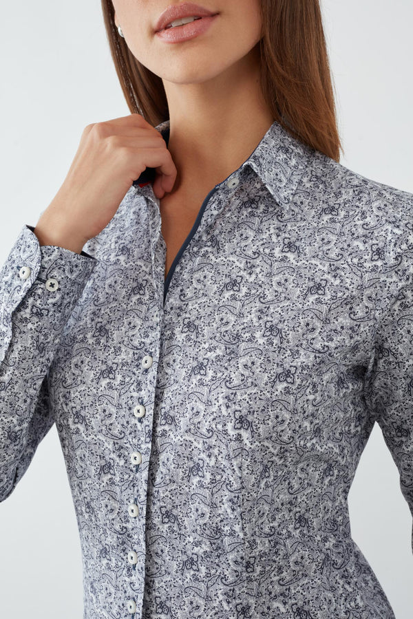 Beatrice Sport Damen Hemd Popelin Weiss Blau
