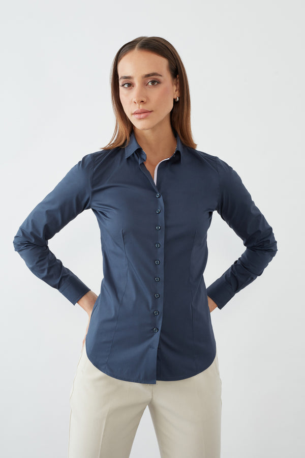 Beatrice Sport Damen Hemd Poplin Stretch Blau