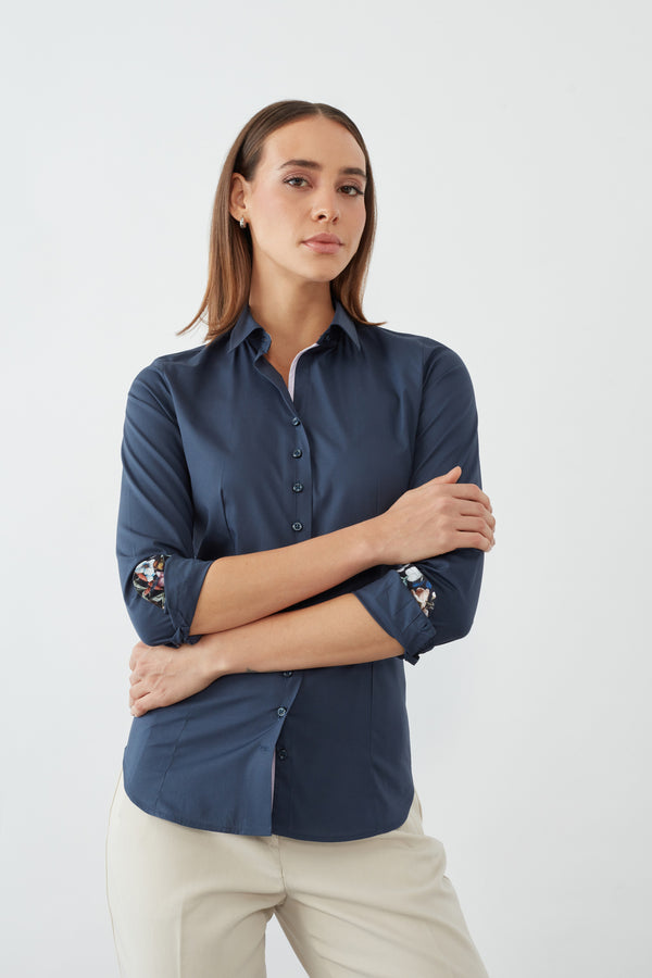 Beatrice Sport Damen Hemd Poplin Stretch Blau