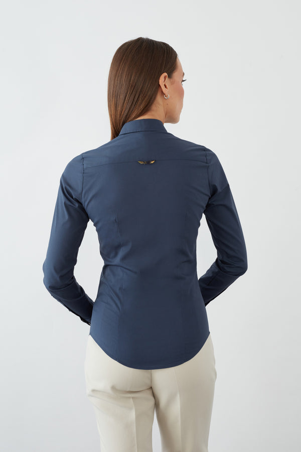 Beatrice Sport Damen Hemd Poplin Stretch Blau