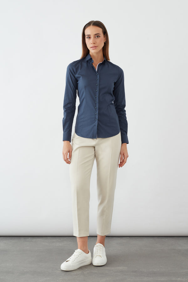 Beatrice Sport Damen Hemd Poplin Stretch Blau