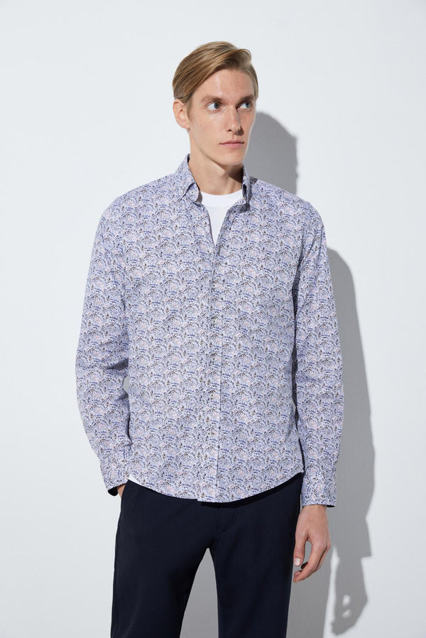 Camisa Hombre Leonardo Sport Popelin Blanco Azul