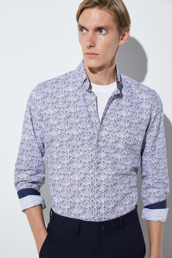 Camisa Hombre Leonardo Sport Popelin Blanco Azul