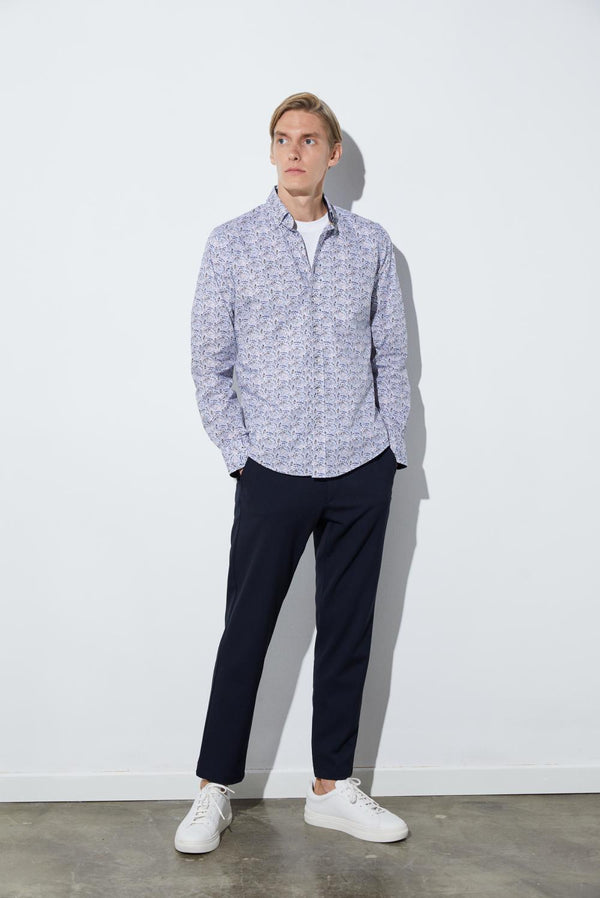 Camisa Hombre Leonardo Sport Popelin Blanco Azul