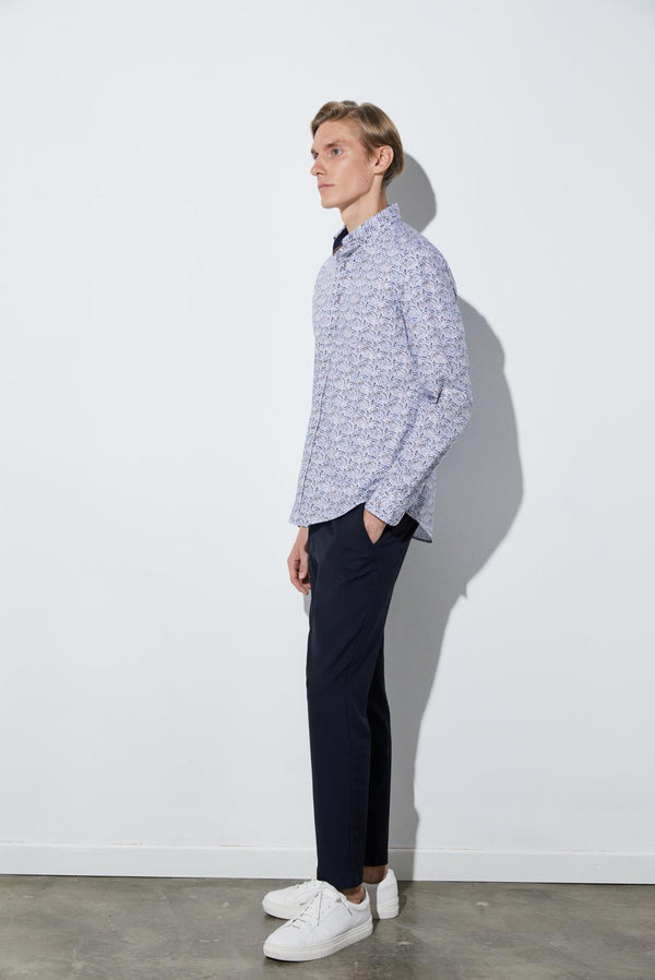 Camisa Hombre Leonardo Sport Popelin Blanco Azul