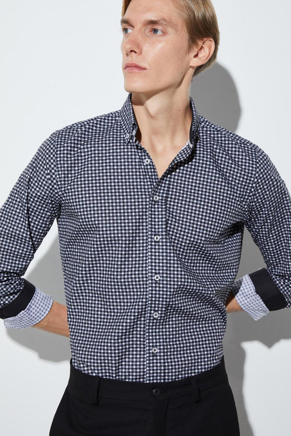 Camicia Uomo Leonardo Sport Popelin Nero Bianco