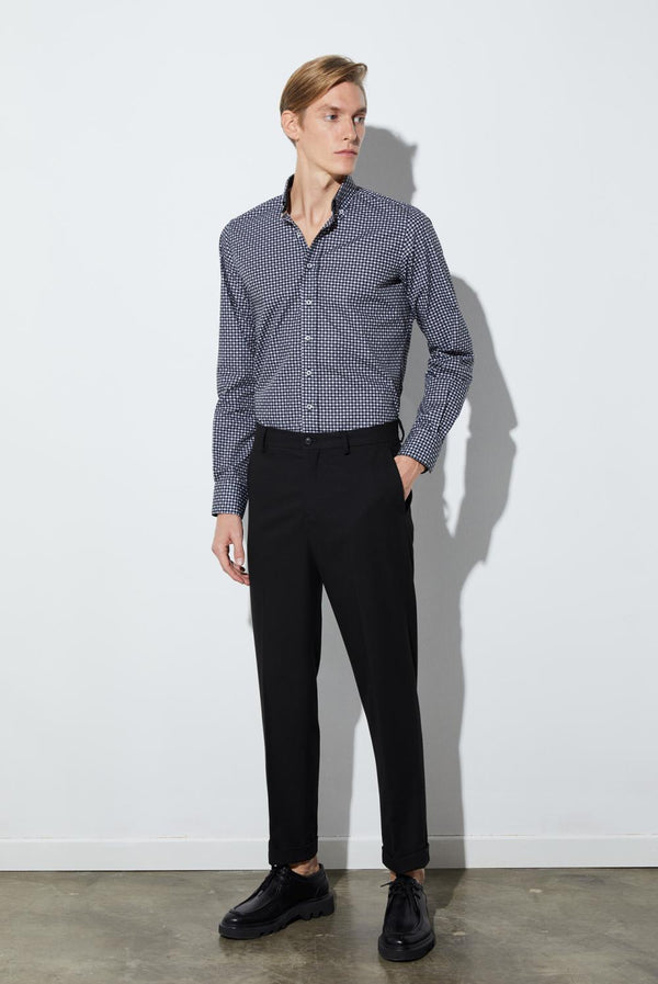 Camicia Uomo Leonardo Sport Popelin Nero Bianco