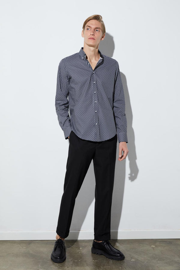 Camicia Uomo Leonardo Sport Popelin Nero Bianco
