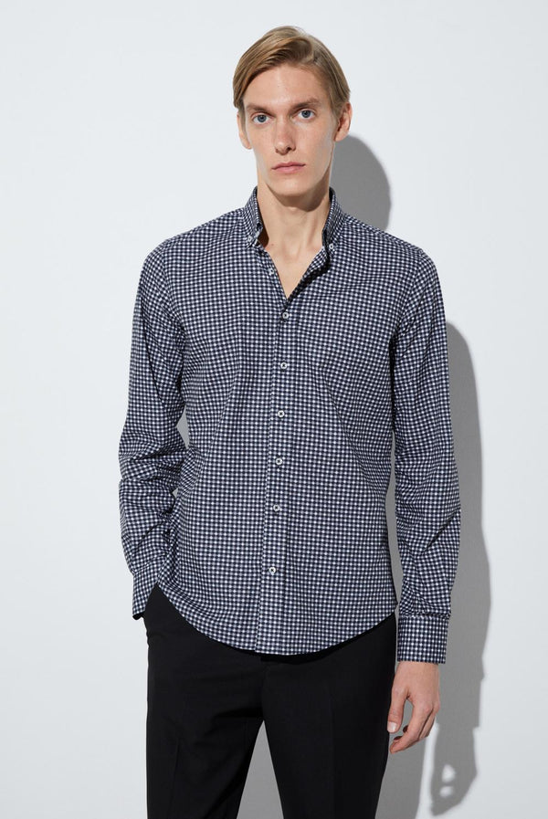 Camicia Uomo Leonardo Sport Popelin Nero Bianco