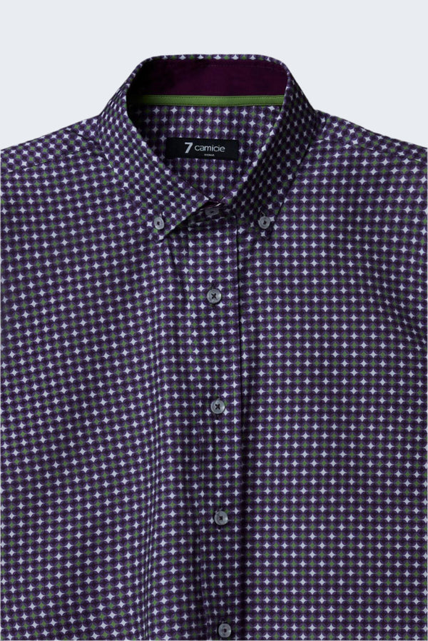 Camicia Uomo Leonardo Sport Popelin Viola Bianco