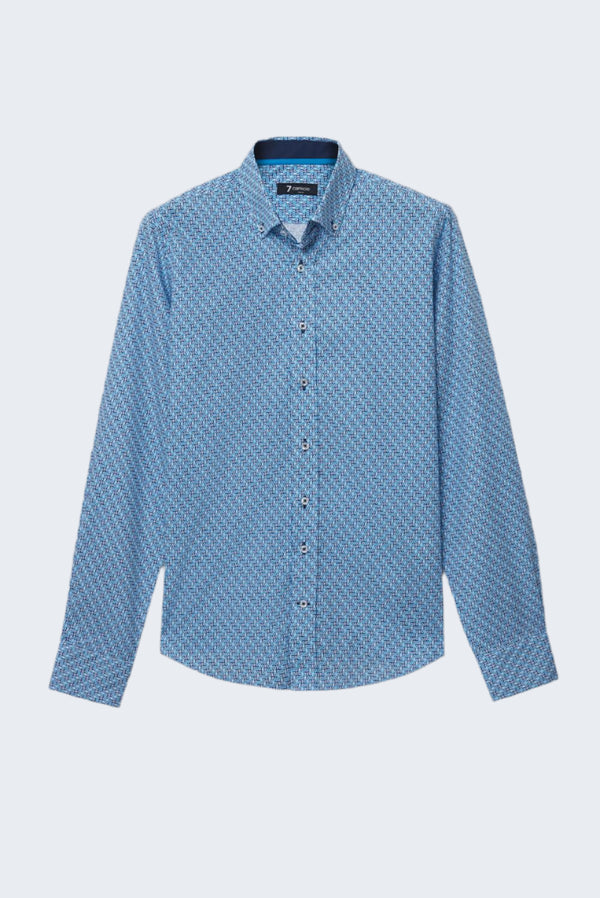 Camicia Uomo Leonardo Sport Popelin Bianco Blu