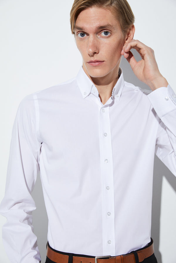 Camicia Uomo Leonardo Sport Popelin Stretch Bianco