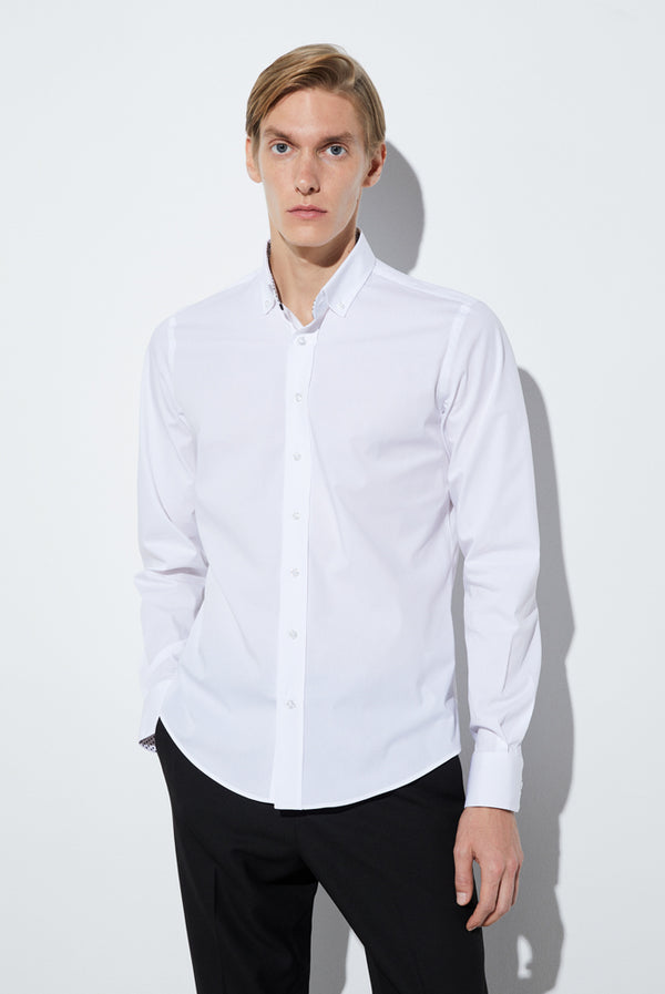 Camicia Uomo Leonardo Sport Popelin Stretch Bianco