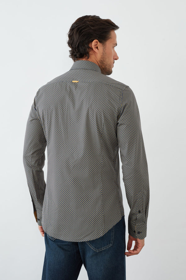 Leonardo Sport Herren Hemd Popelin Schwarz Gelbe