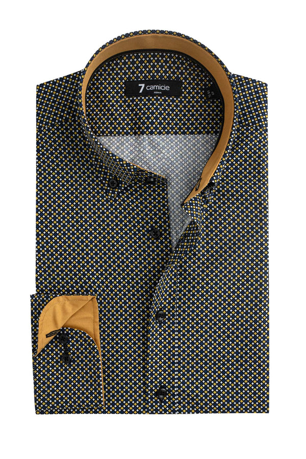 Leonardo Sport Herren Hemd Popelin Schwarz Gelbe