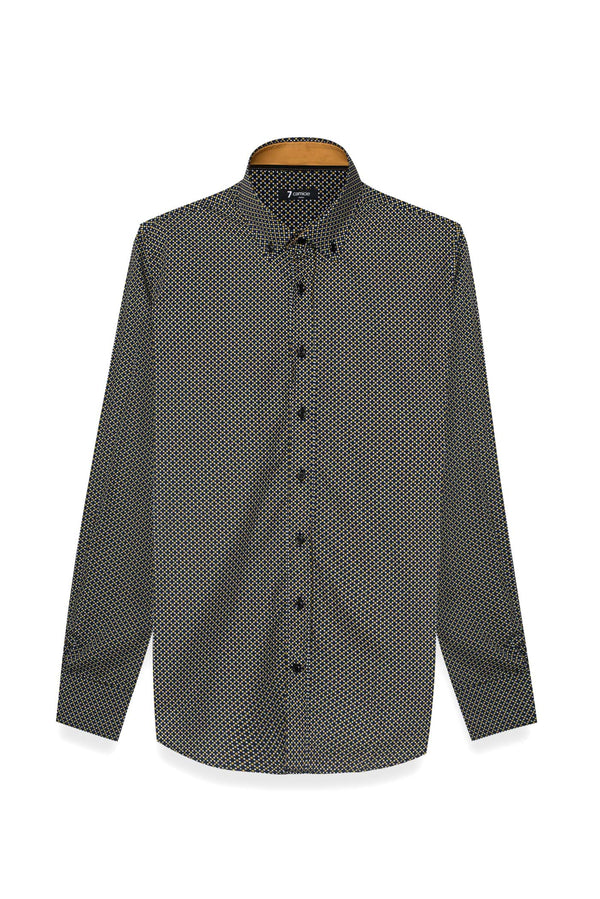 Leonardo Sport Herren Hemd Popelin Schwarz Gelbe