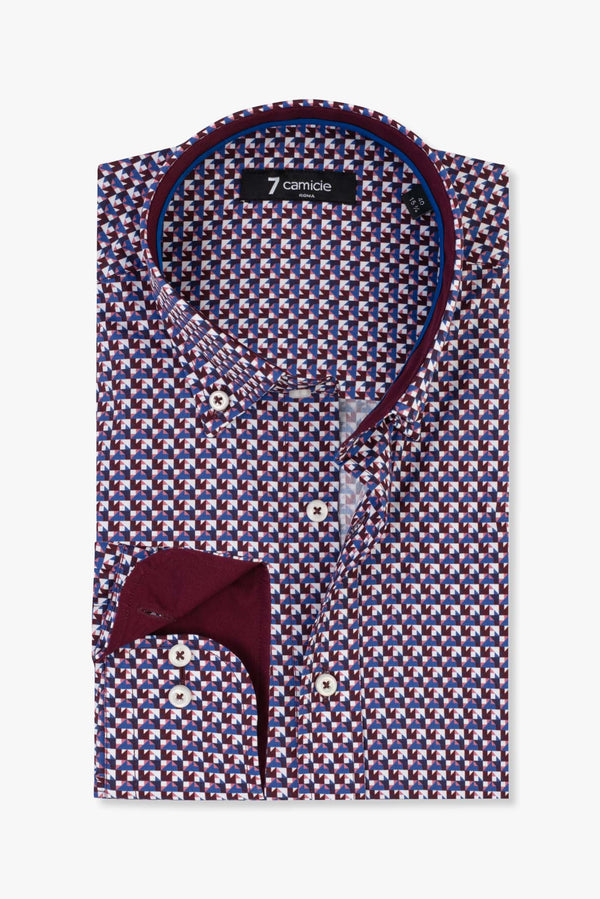 Chemise Homme Leonardo Sport Popelin Rouge Bleu