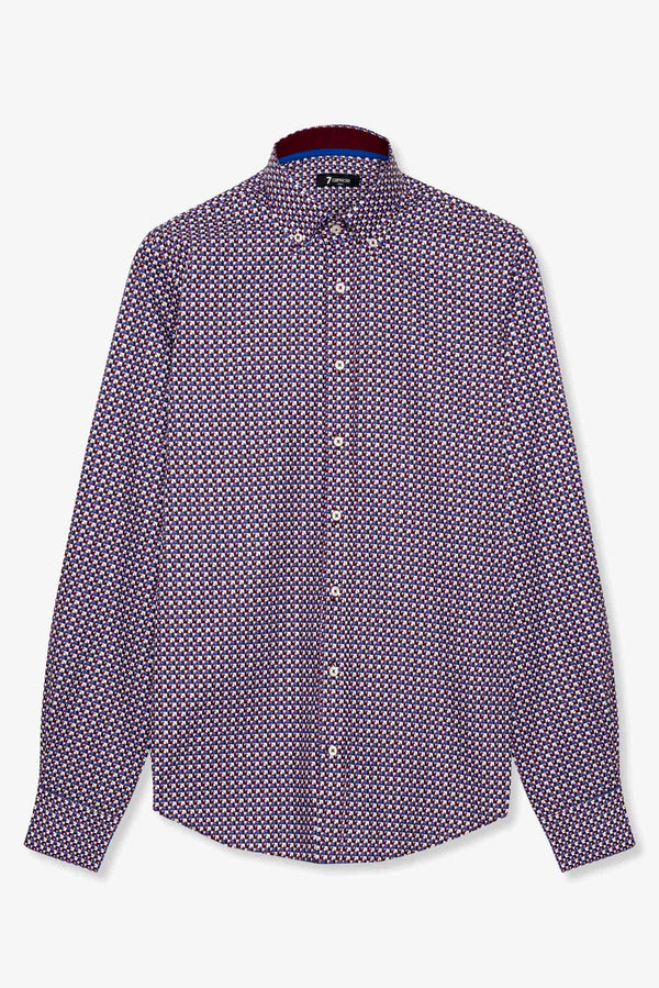 Chemise Homme Leonardo Sport Popelin Rouge Bleu