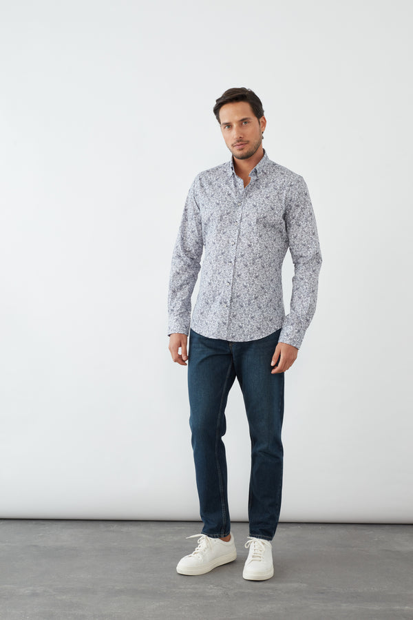 Camisa Hombre Leonardo Sport Popelin Blanco Azul