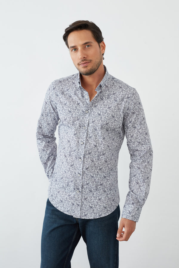 Camisa Hombre Leonardo Sport Popelin Blanco Azul
