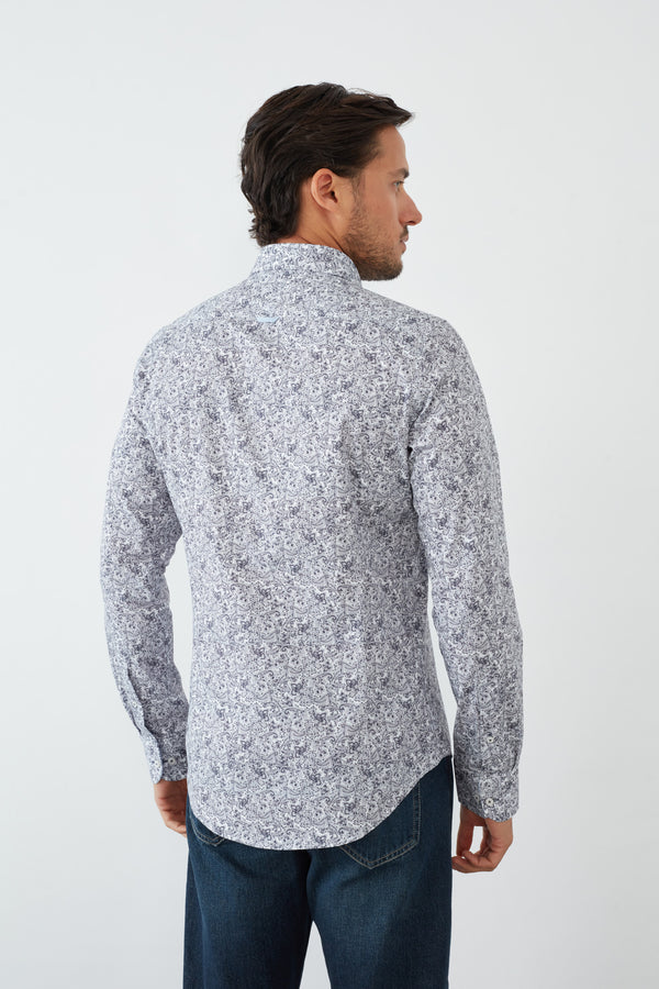 Camisa Hombre Leonardo Sport Popelin Blanco Azul